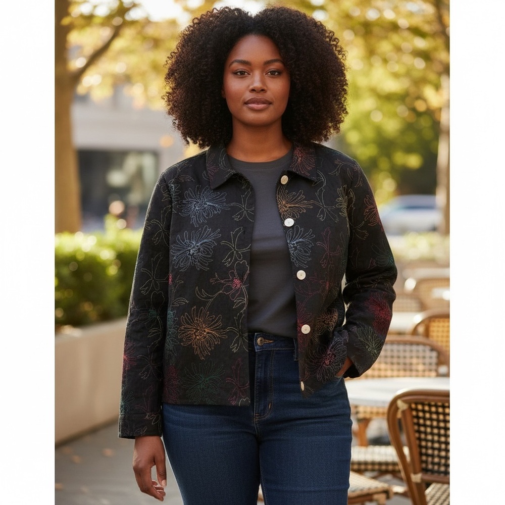 Alex Kim Black Embroidered‎ Floral Jacket – Size PL